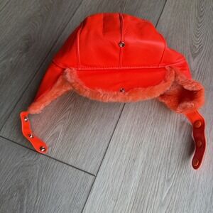 VTG Trooper Hunting Hat Orange Sz XL Winter Ear Flaps Snap Cap